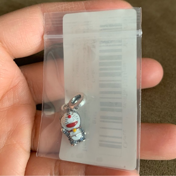 NWOT Doraemon "Stand By Me" Blue Kitty Cat Dangle Charm Pendant w/ CZ Silver - Picture 2 of 11